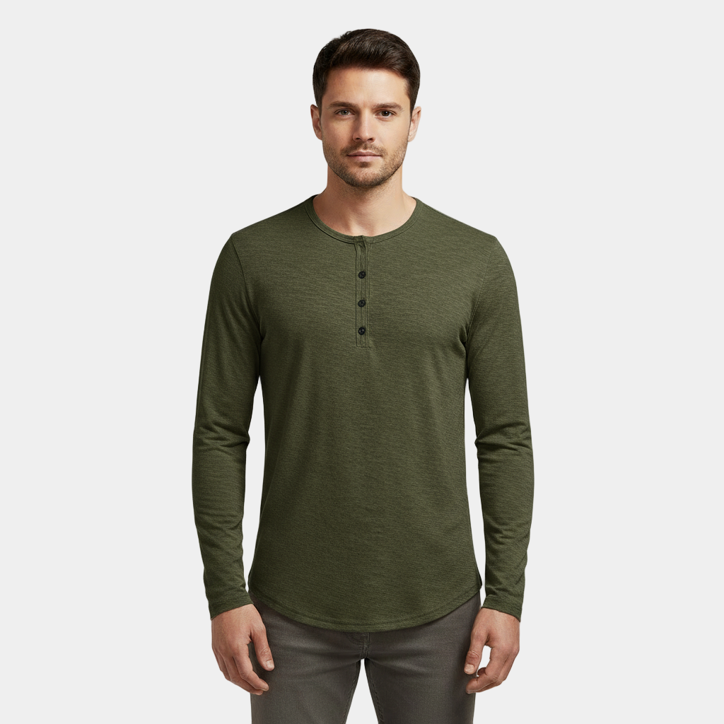 Men's Long Sleeve Henley T-Shirt - Cotton Blend Casual Top for Everyday Wear - Available in Multiple Colors