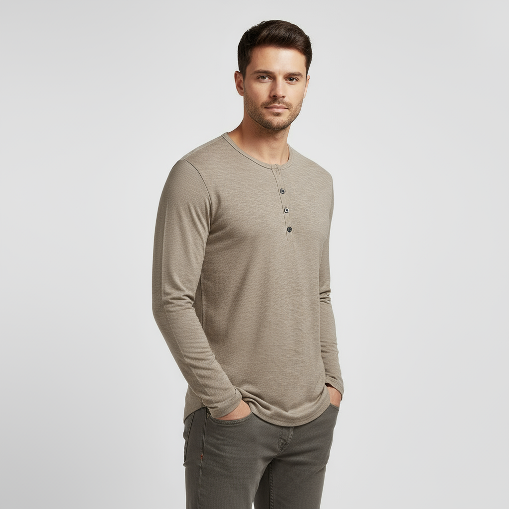 Men's Long Sleeve Henley T-Shirt - Cotton Blend Casual Top for Everyday Wear - Available in Multiple Colors