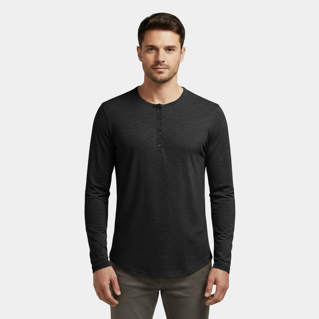 Men's Long Sleeve Henley T-Shirt - Cotton Blend Casual Top for Everyday Wear - Available in Multiple Colors