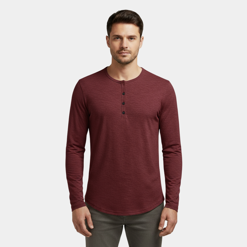 Men's Long Sleeve Henley T-Shirt - Cotton Blend Casual Top for Everyday Wear - Available in Multiple Colors