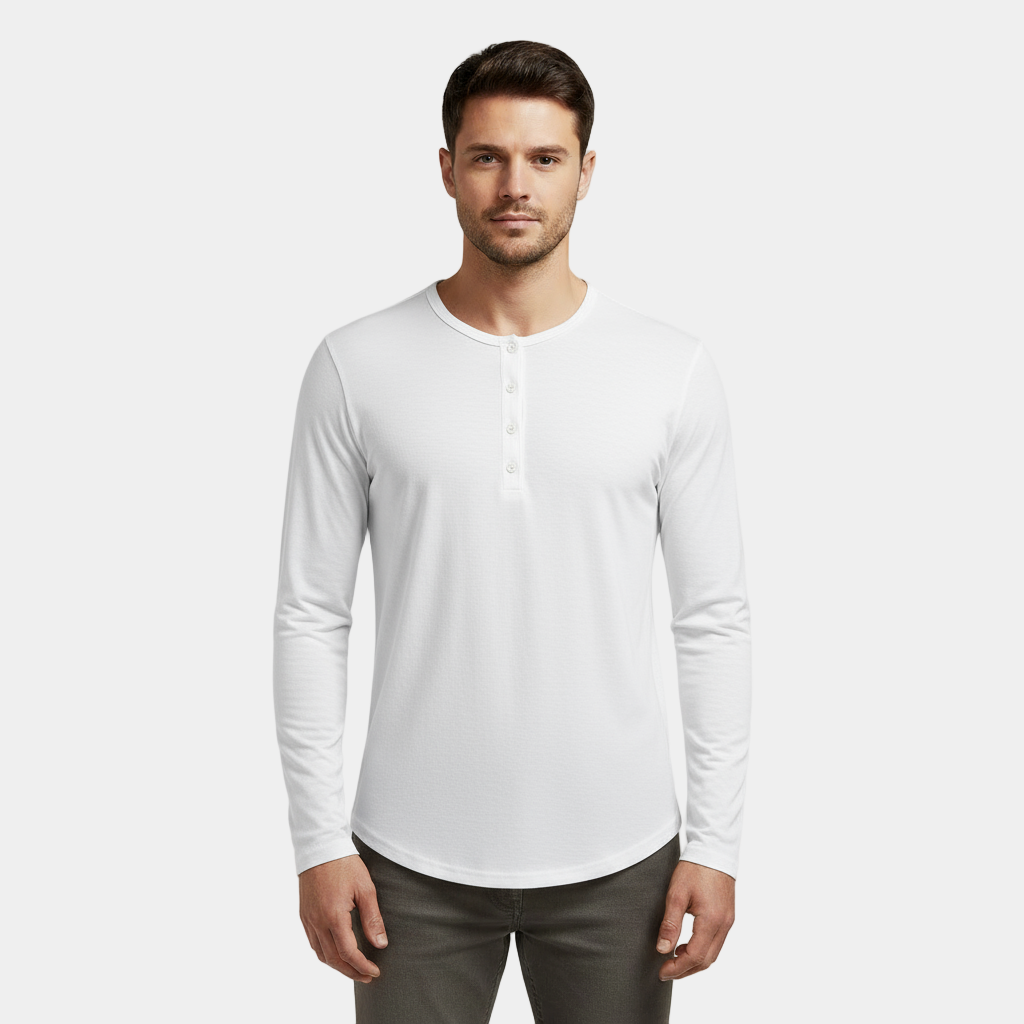 Men's Long Sleeve Henley T-Shirt - Cotton Blend Casual Top for Everyday Wear - Available in Multiple Colors