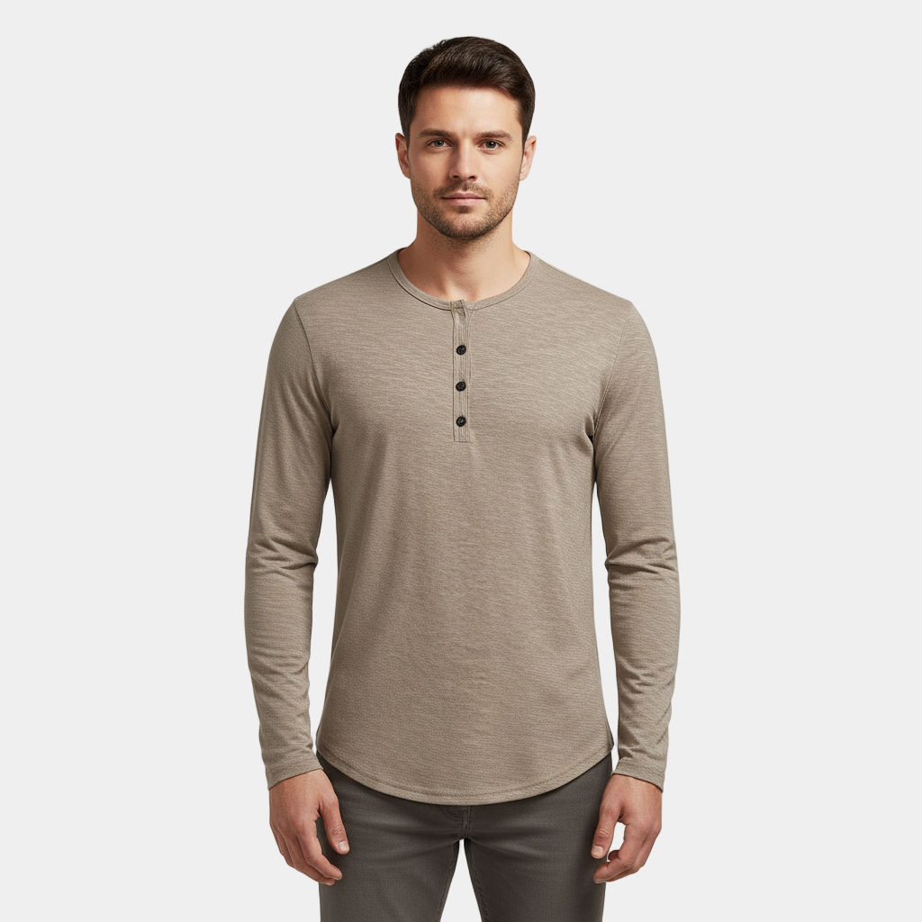 Men's Long Sleeve Henley T-Shirt - Cotton Blend Casual Top for Everyday Wear - Available in Multiple Colors