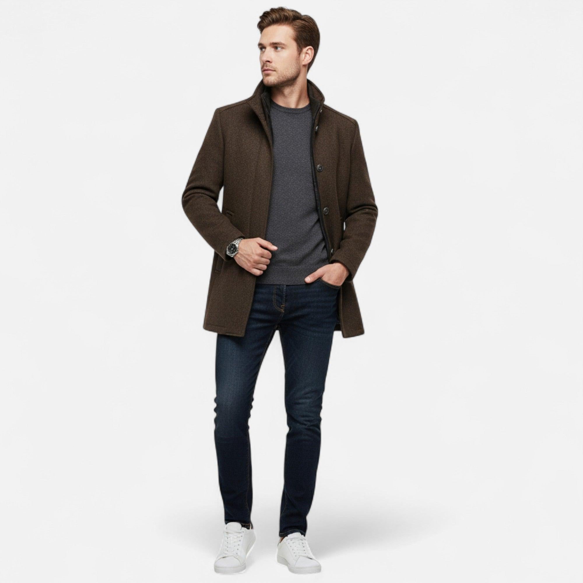 Men's Long Wool Overcoat with Vest Panel | Stylish Winter Outerwear for Formal and Casual Wear