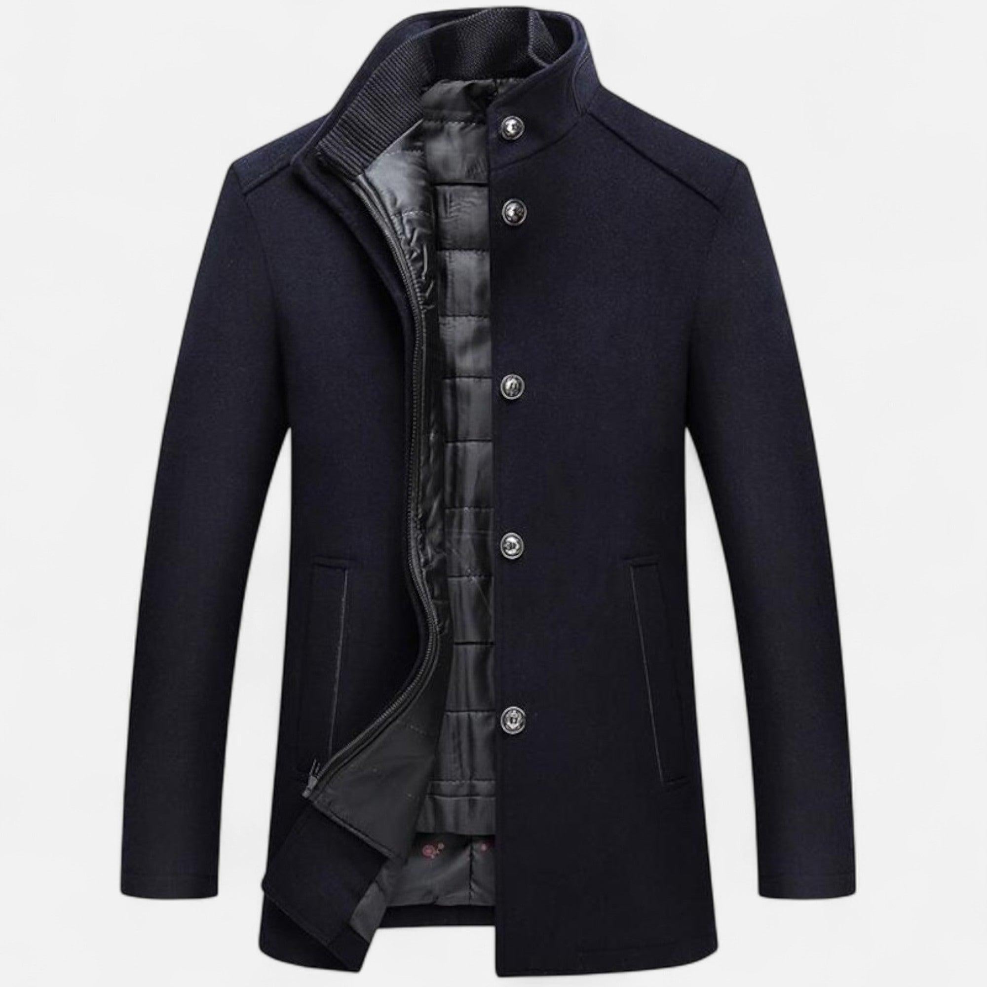 Men's Long Wool Overcoat with Vest Panel | Stylish Winter Outerwear for Formal and Casual Wear