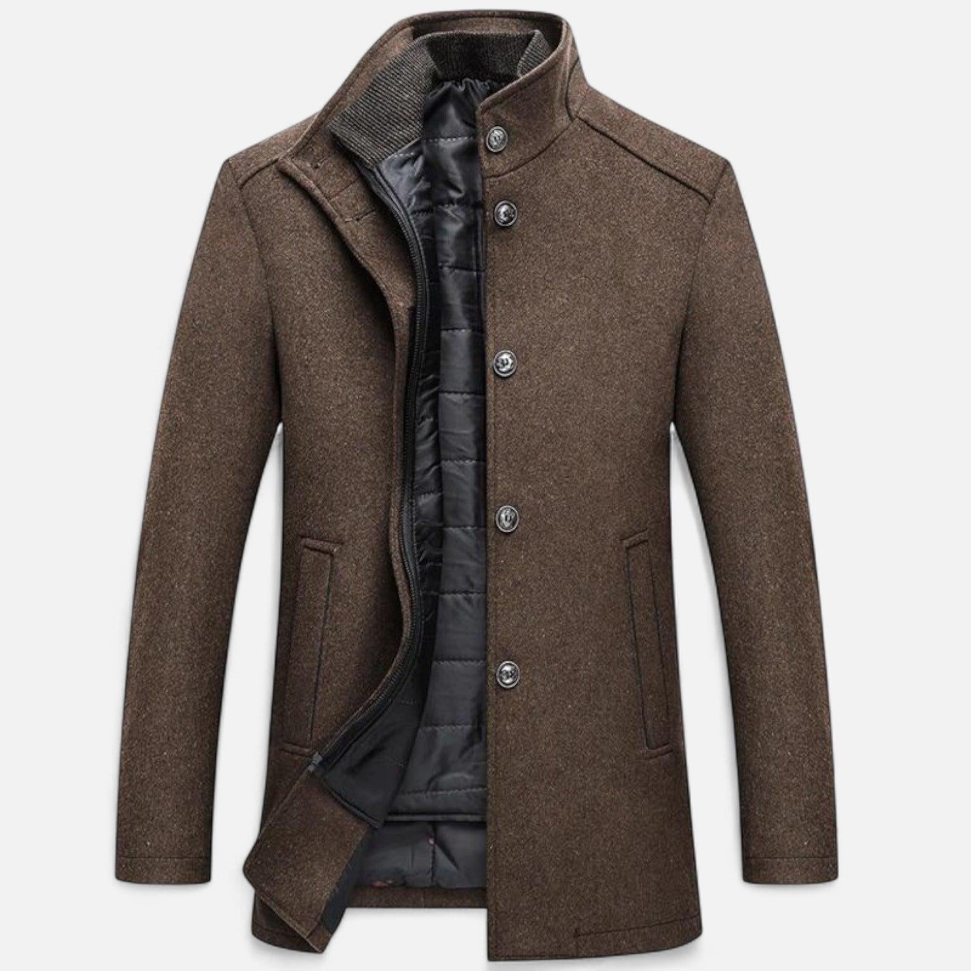 Men's Long Wool Overcoat with Vest Panel | Stylish Winter Outerwear for Formal and Casual Wear