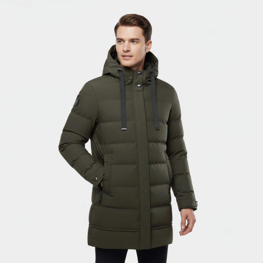 Men's Longline Puffer Coat - Insulated Winter Parka for Cold Weather Protection