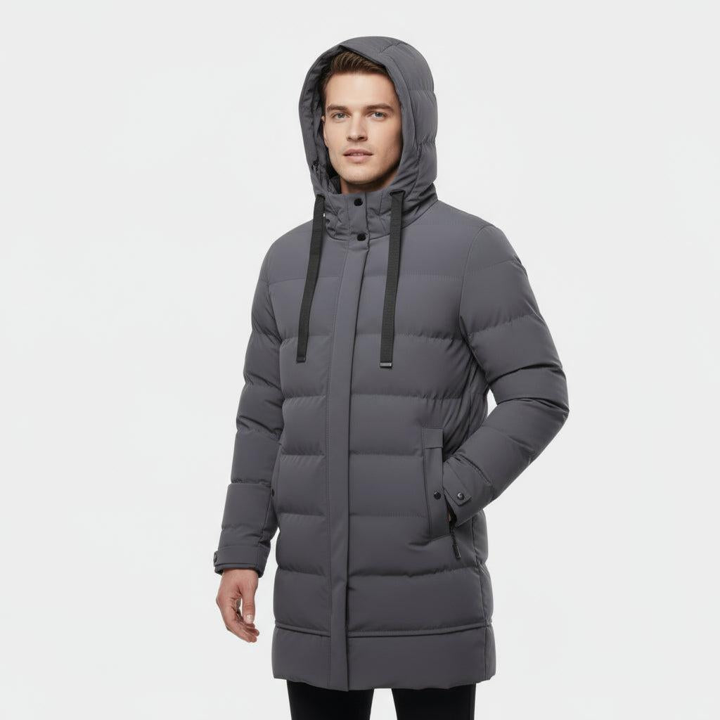 Men's Longline Puffer Coat - Insulated Winter Parka for Cold Weather Protection