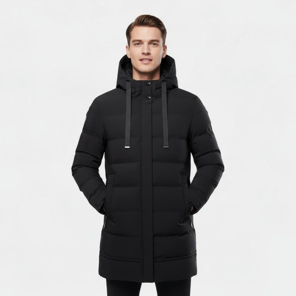 Men's Longline Puffer Coat - Insulated Winter Parka for Cold Weather Protection