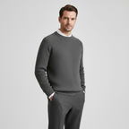 Men's Merino Wool Crew Neck Sweater - Raglan Sleeve Rib-Knit Jumper for Casual Wear