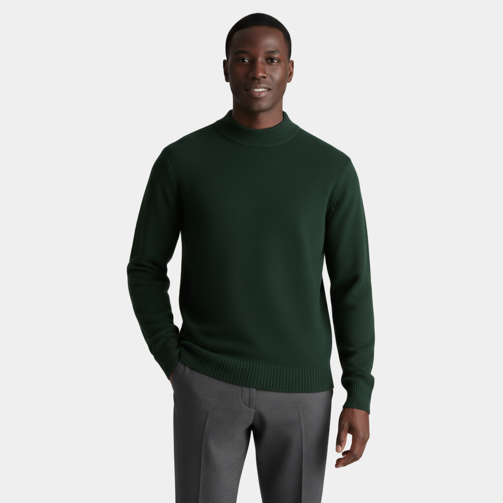 Men's Merino Wool Mock Neck Knit Jumper with Ribbed Trims for Casual Wear