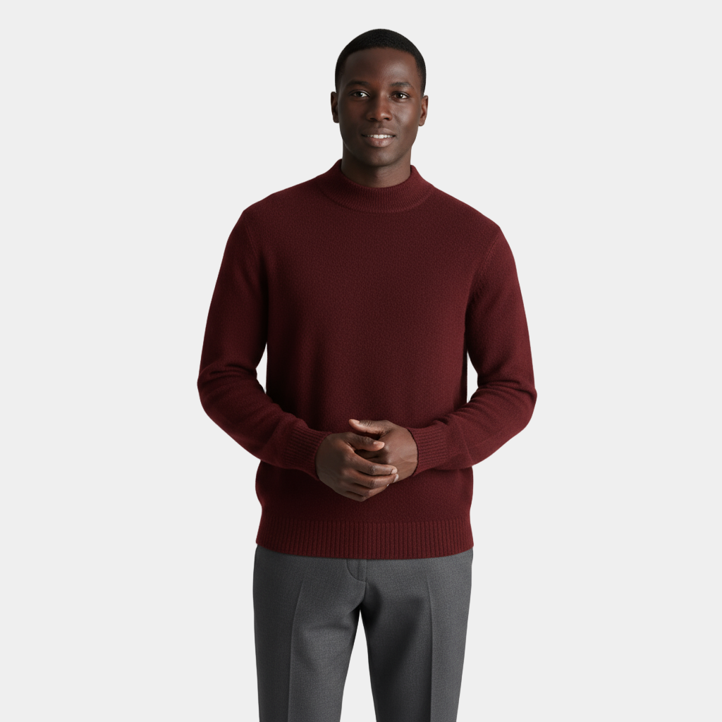 Men's Merino Wool Mock Neck Knit Jumper with Ribbed Trims for Casual Wear