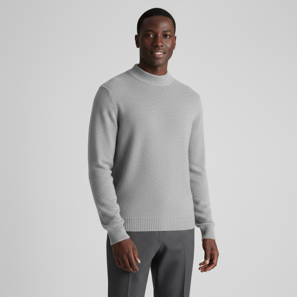 Men's Merino Wool Mock Neck Knit Jumper with Ribbed Trims for Casual Wear