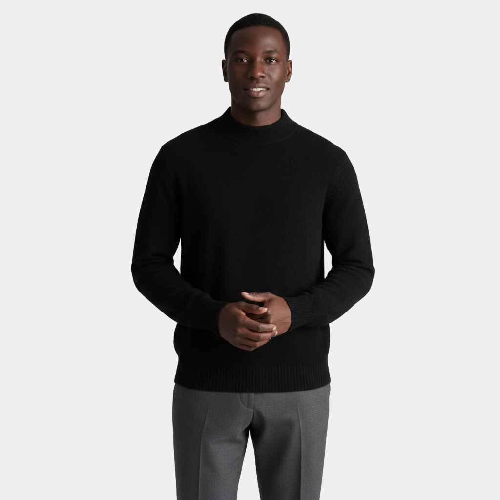 Men's Merino Wool Mock Neck Knit Jumper with Ribbed Trims for Casual Wear