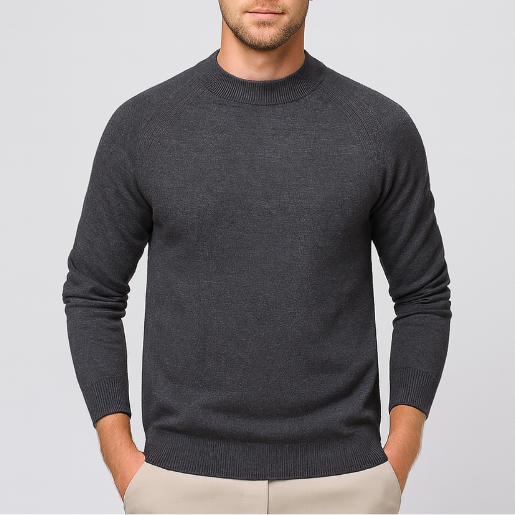 Men's Merino Wool Mock Neck Sweater - Raglan Sleeve Knit Jumper for Casual Wear and Layering