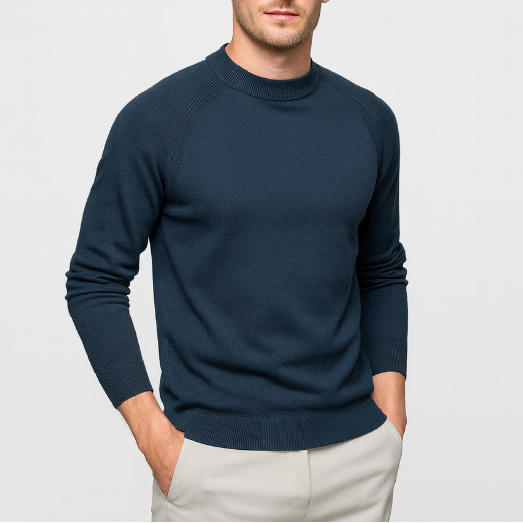 Men's Merino Wool Mock Neck Sweater - Raglan Sleeve Knit Jumper for Casual Wear and Layering