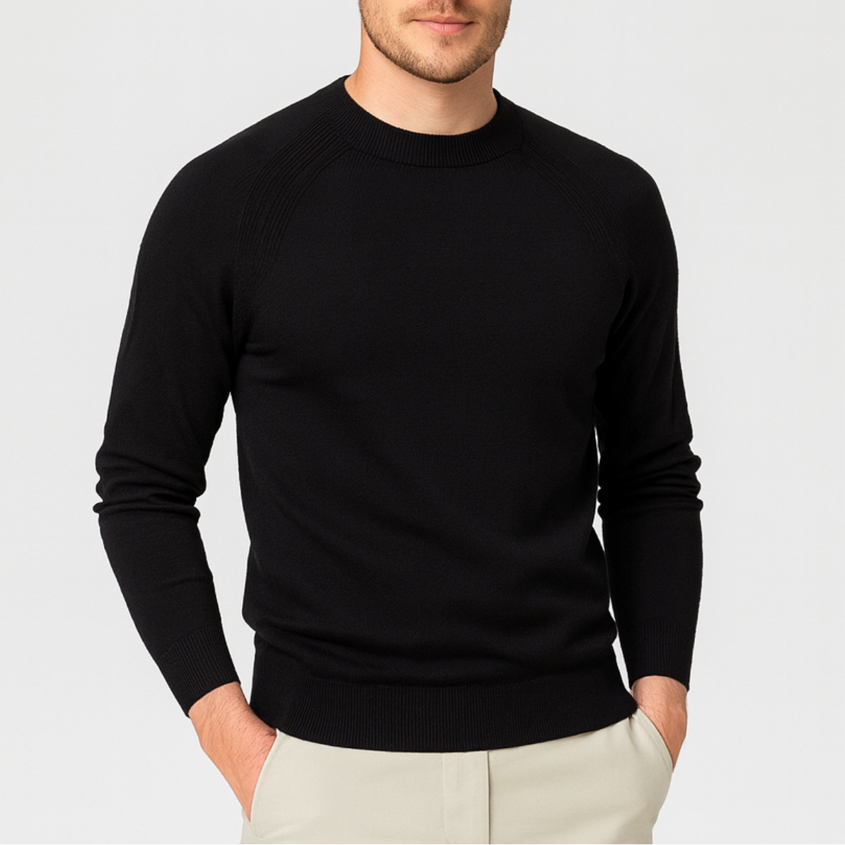 Men's Merino Wool Mock Neck Sweater - Raglan Sleeve Knit Jumper for Casual Wear and Layering