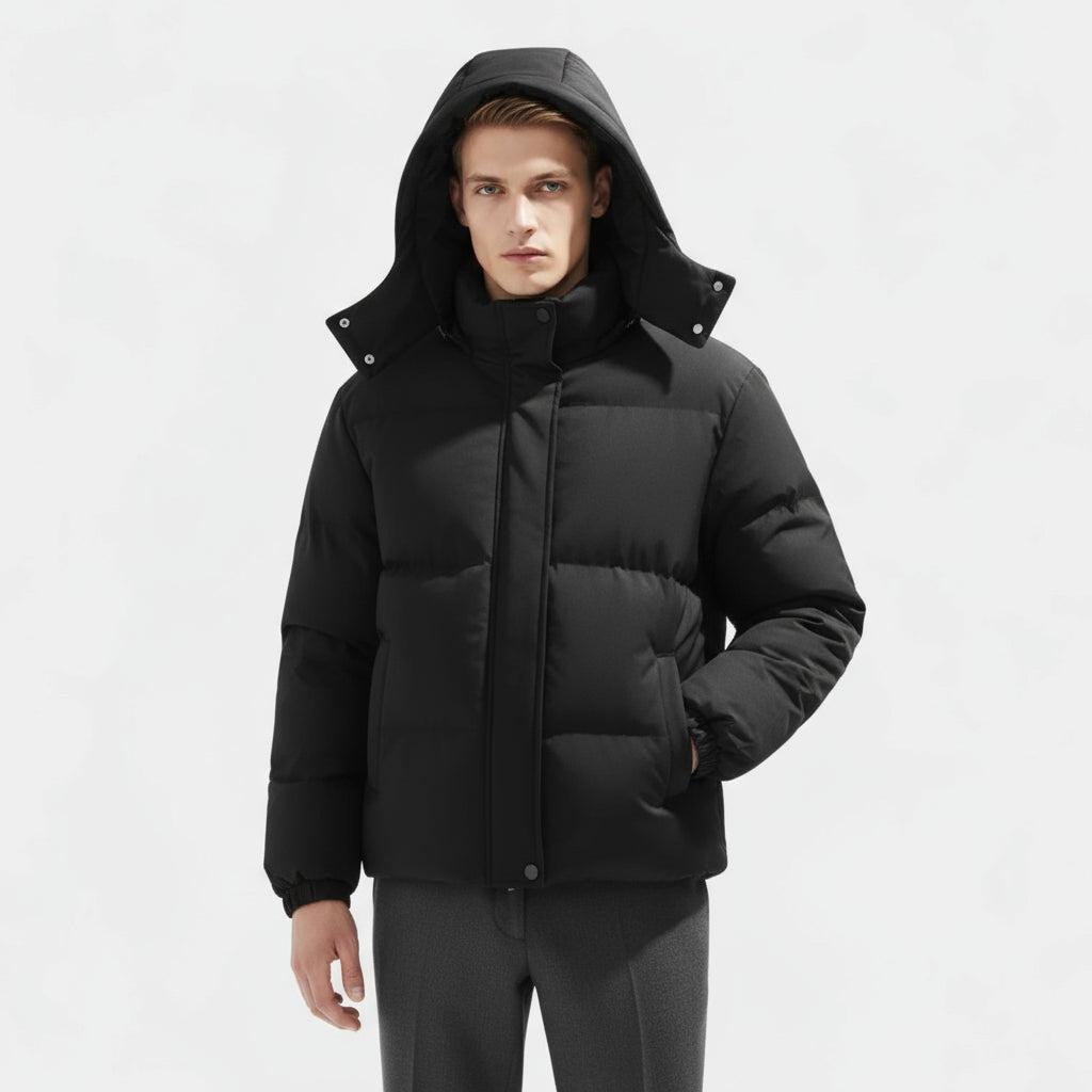Men's Puffer Winter Jacket - Insulated Parka for Cold Weather Outdoor Activities - Water-Resistant, Hooded Design