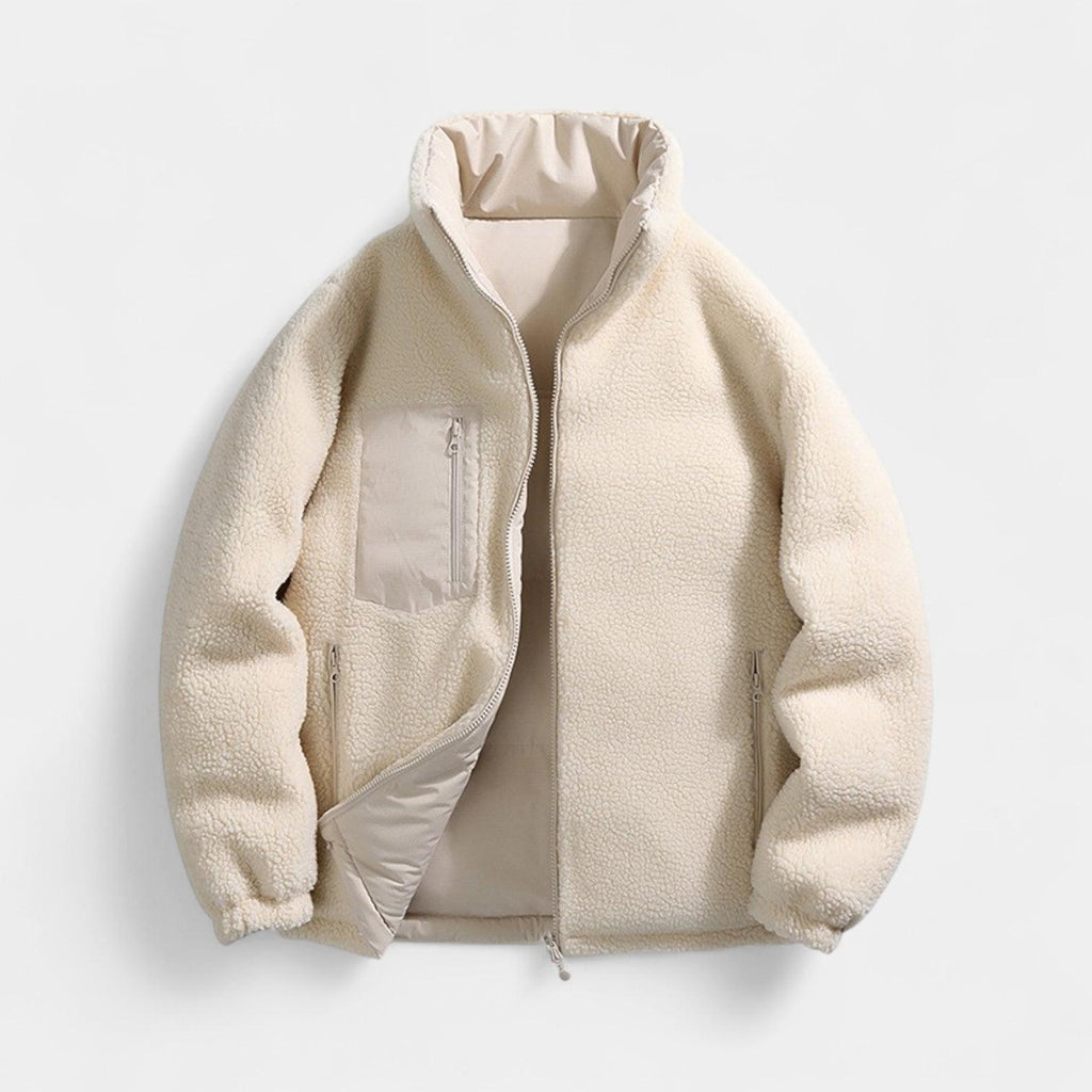 Men's Reversible Puffer Jacket - Sherpa Fleece & Padded Design for Winter Wear