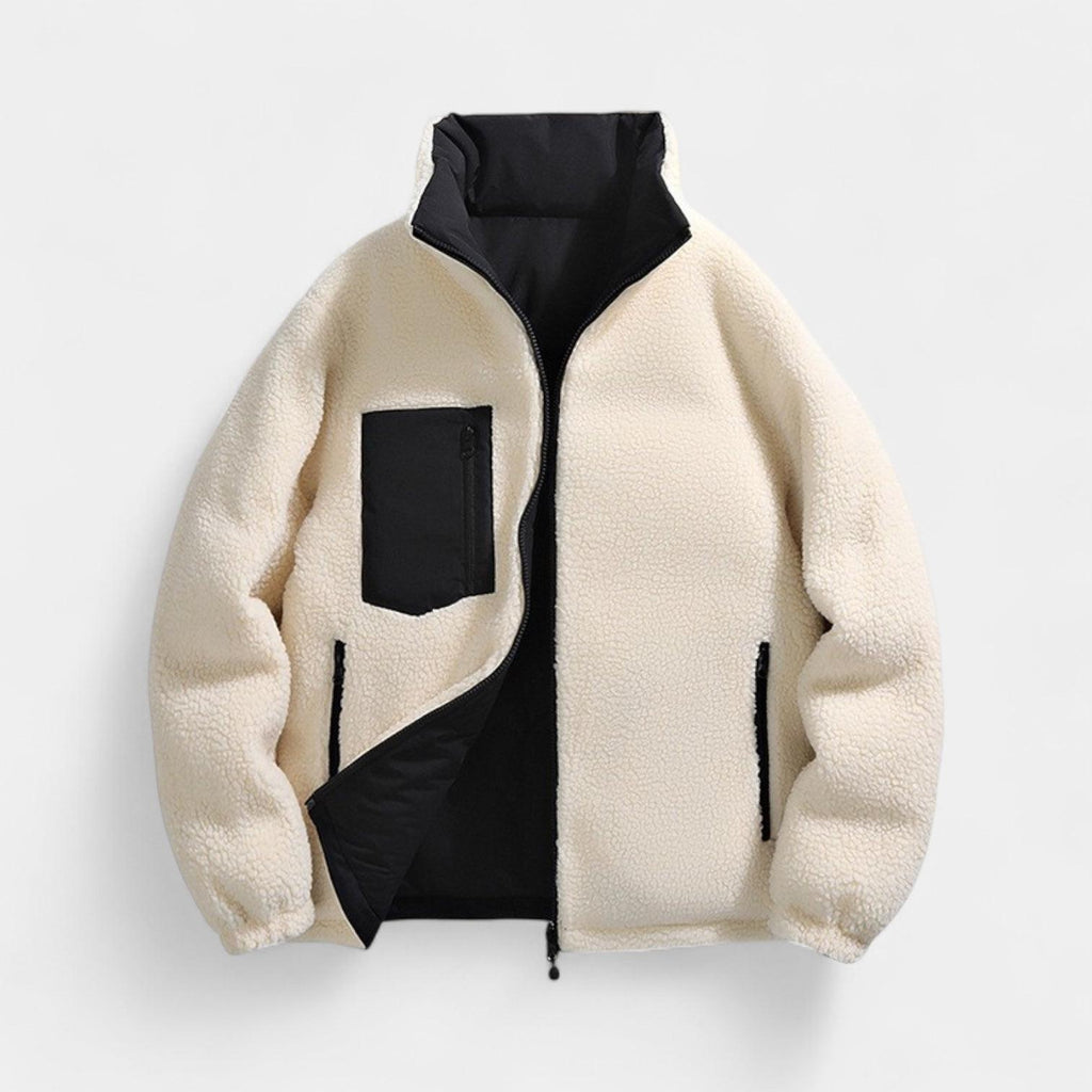 Men's Reversible Puffer Jacket - Sherpa Fleece & Padded Design for Winter Wear