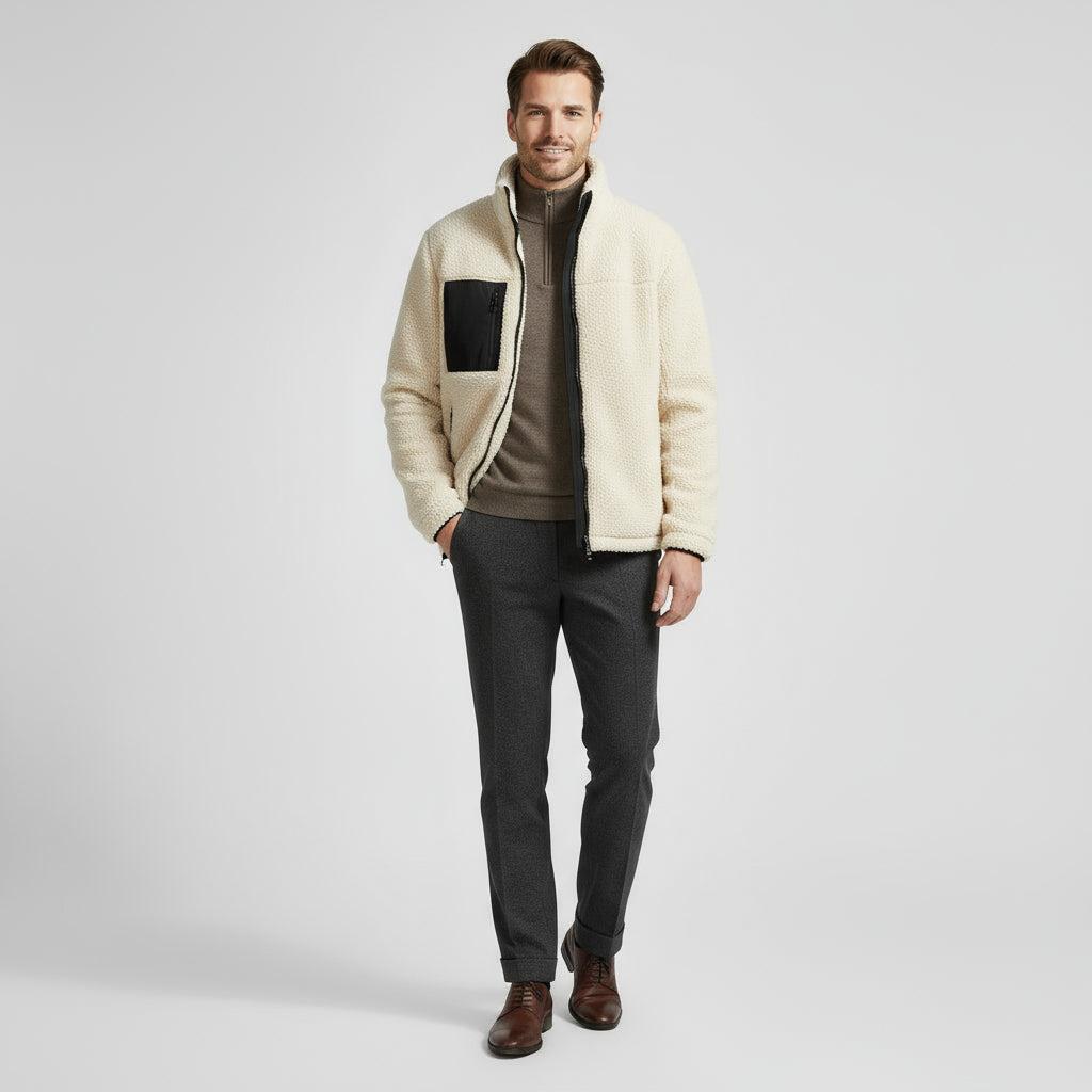 Men's Reversible Puffer Jacket - Sherpa Fleece & Padded Design for Winter Wear