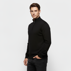 Men's Ribbed Collar Knit Quarter-Zip Mock Neck Sweater - Casual Pullover for Everyday Wear
