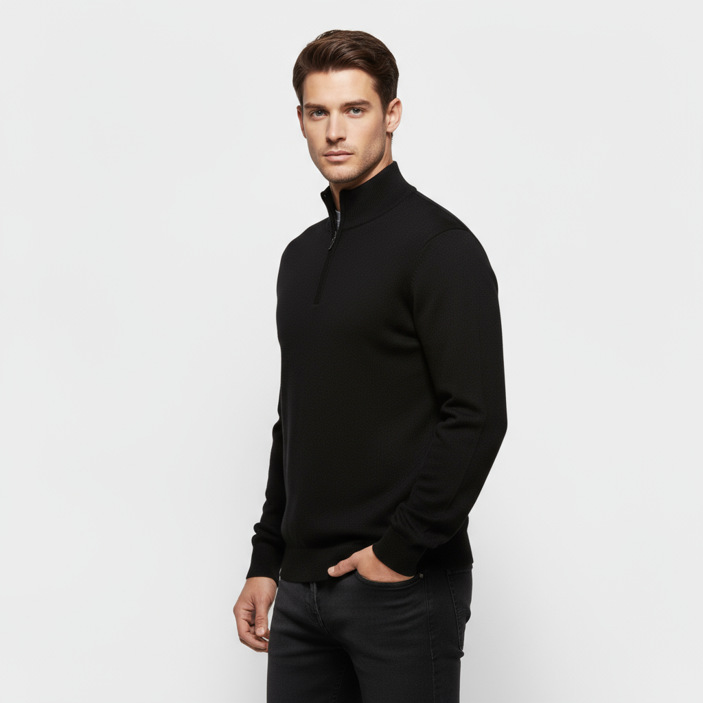 Men's Ribbed Collar Knit Quarter-Zip Mock Neck Sweater - Casual Pullover for Everyday Wear