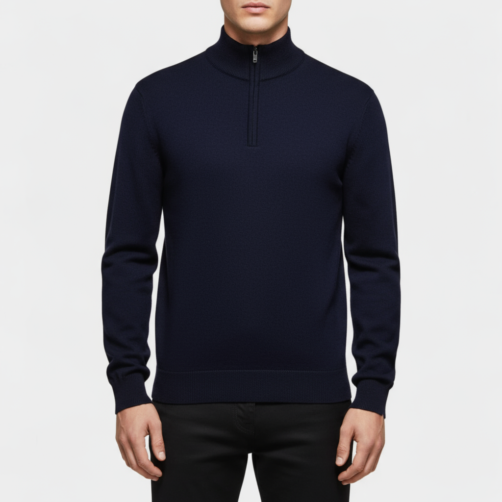 Men's Ribbed Collar Knit Quarter-Zip Mock Neck Sweater - Casual Pullover for Everyday Wear