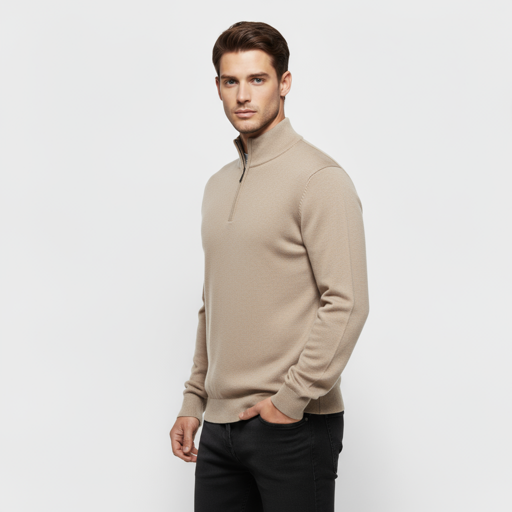 Men's Ribbed Collar Knit Quarter-Zip Mock Neck Sweater - Casual Pullover for Everyday Wear
