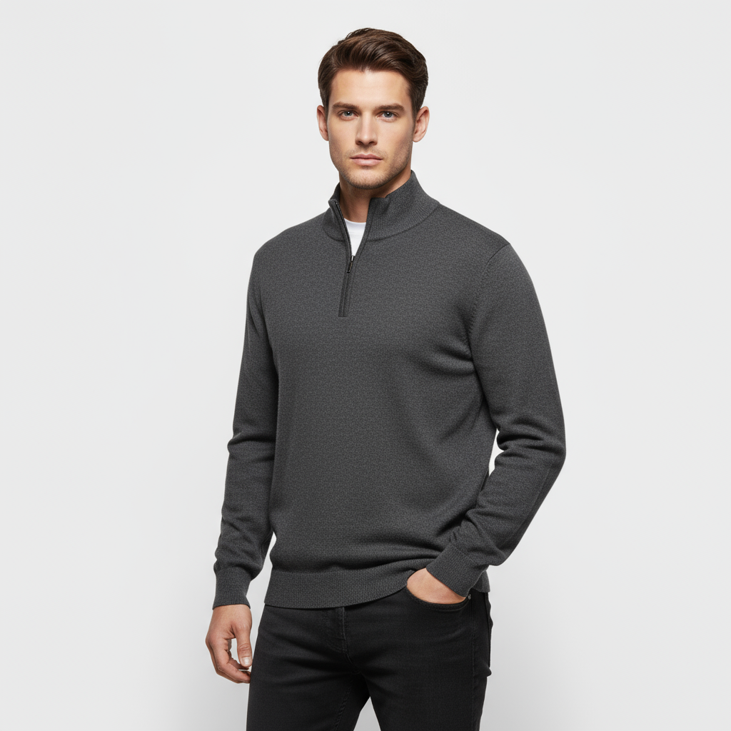Men's Ribbed Collar Knit Quarter-Zip Mock Neck Sweater - Casual Pullover for Everyday Wear