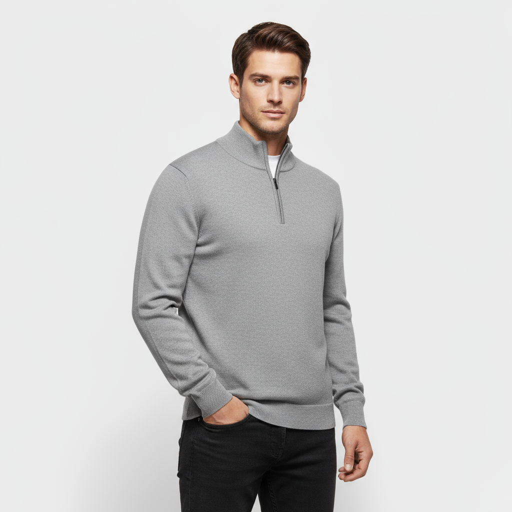 Men's Ribbed Collar Knit Quarter-Zip Mock Neck Sweater - Casual Pullover for Everyday Wear
