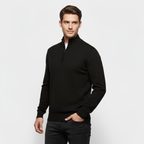 Men's Ribbed Collar Knit Quarter-Zip Mock Neck Sweater - Casual Pullover for Everyday Wear