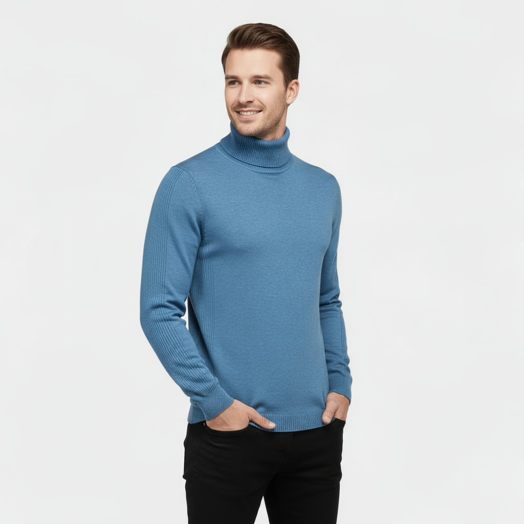 Men's Ribbed Cotton-Blend Turtleneck Sweater - Slim Fit Knit Jumper for Casual or Smart-Casual Wear