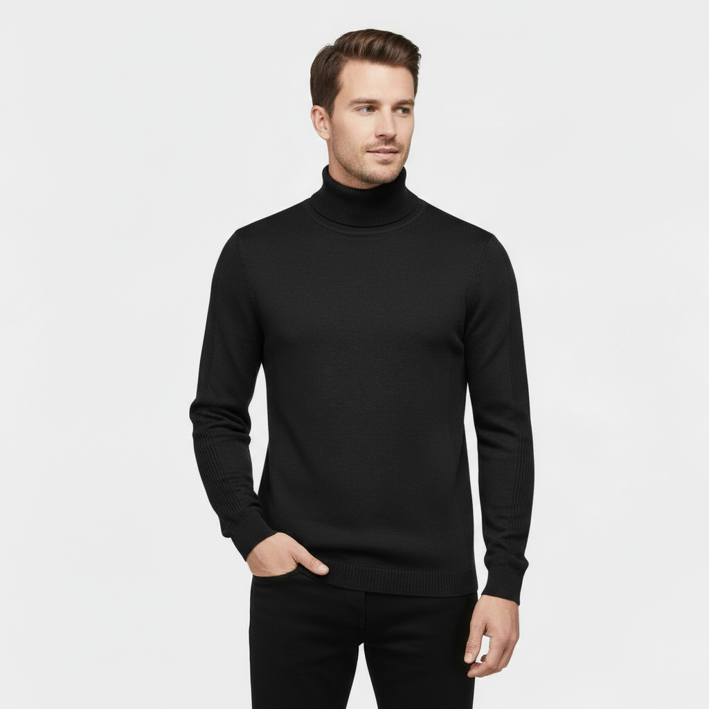 Men's Ribbed Cotton-Blend Turtleneck Sweater - Slim Fit Knit Jumper for Casual or Smart-Casual Wear