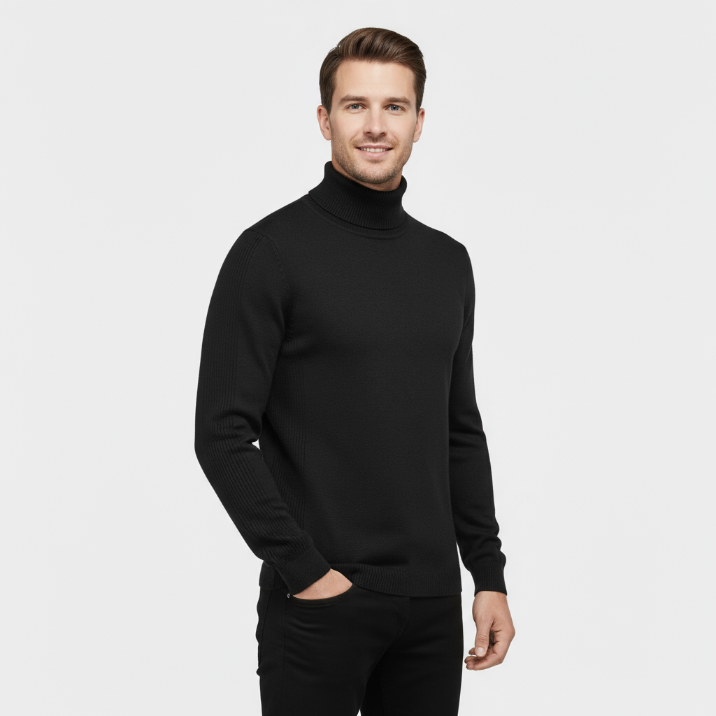 Men's Ribbed Cotton-Blend Turtleneck Sweater - Slim Fit Knit Jumper for Casual or Smart-Casual Wear