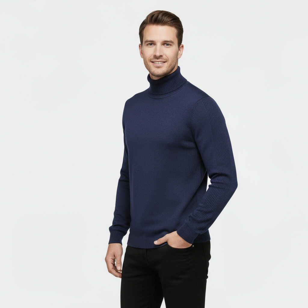 Men's Ribbed Cotton-Blend Turtleneck Sweater - Slim Fit Knit Jumper for Casual or Smart-Casual Wear