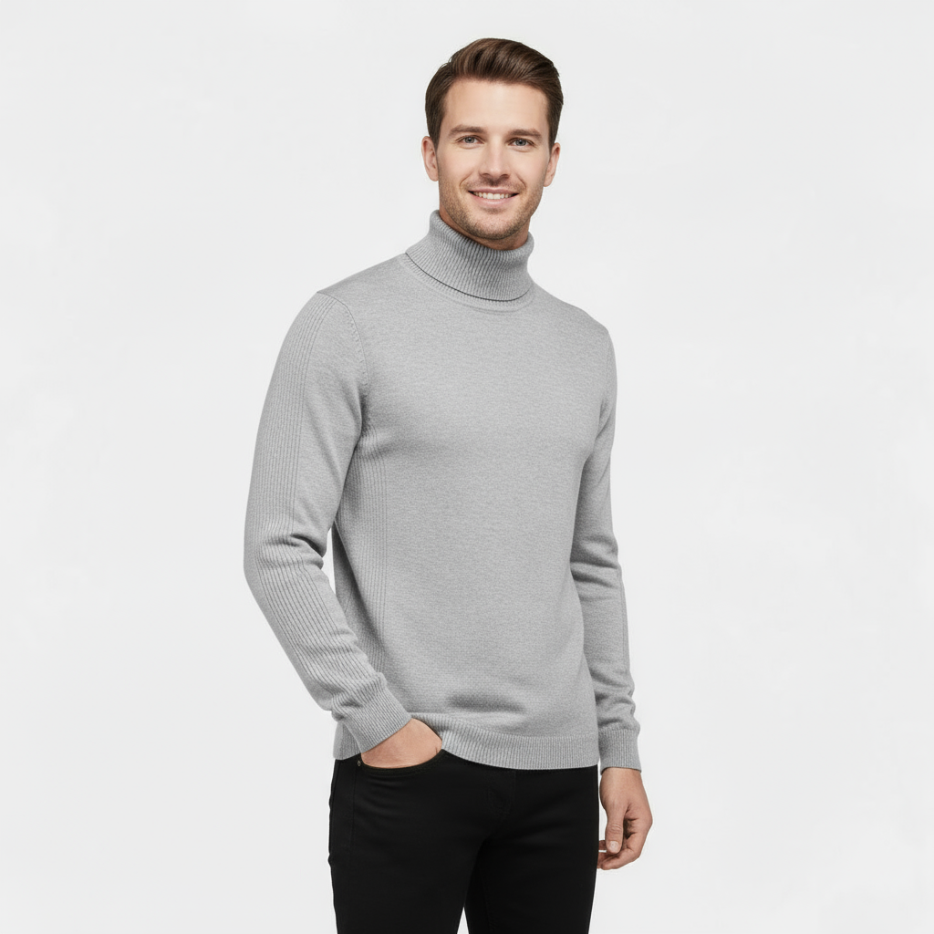 Men's Ribbed Cotton-Blend Turtleneck Sweater - Slim Fit Knit Jumper for Casual or Smart-Casual Wear