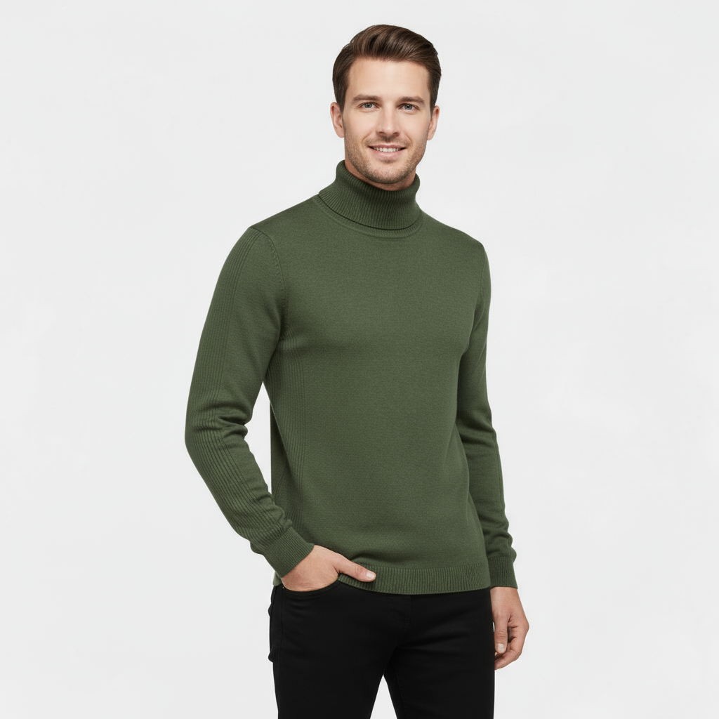 Men's Ribbed Cotton-Blend Turtleneck Sweater - Slim Fit Knit Jumper for Casual or Smart-Casual Wear
