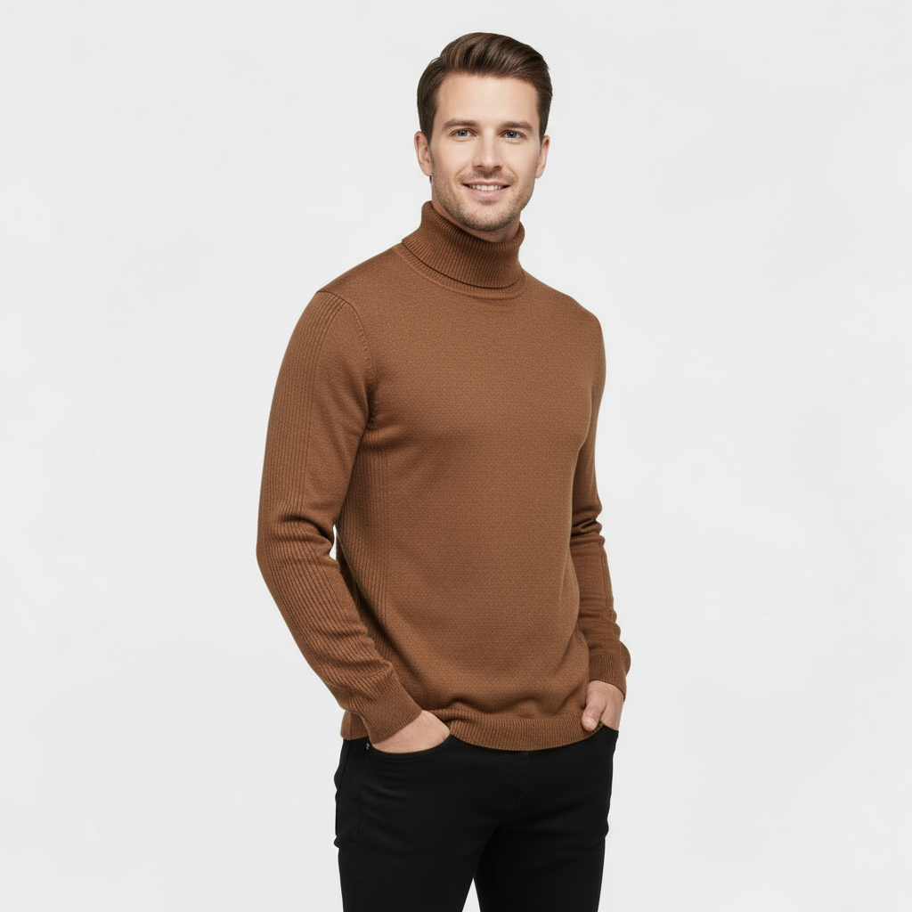 Men's Ribbed Cotton-Blend Turtleneck Sweater - Slim Fit Knit Jumper for Casual or Smart-Casual Wear