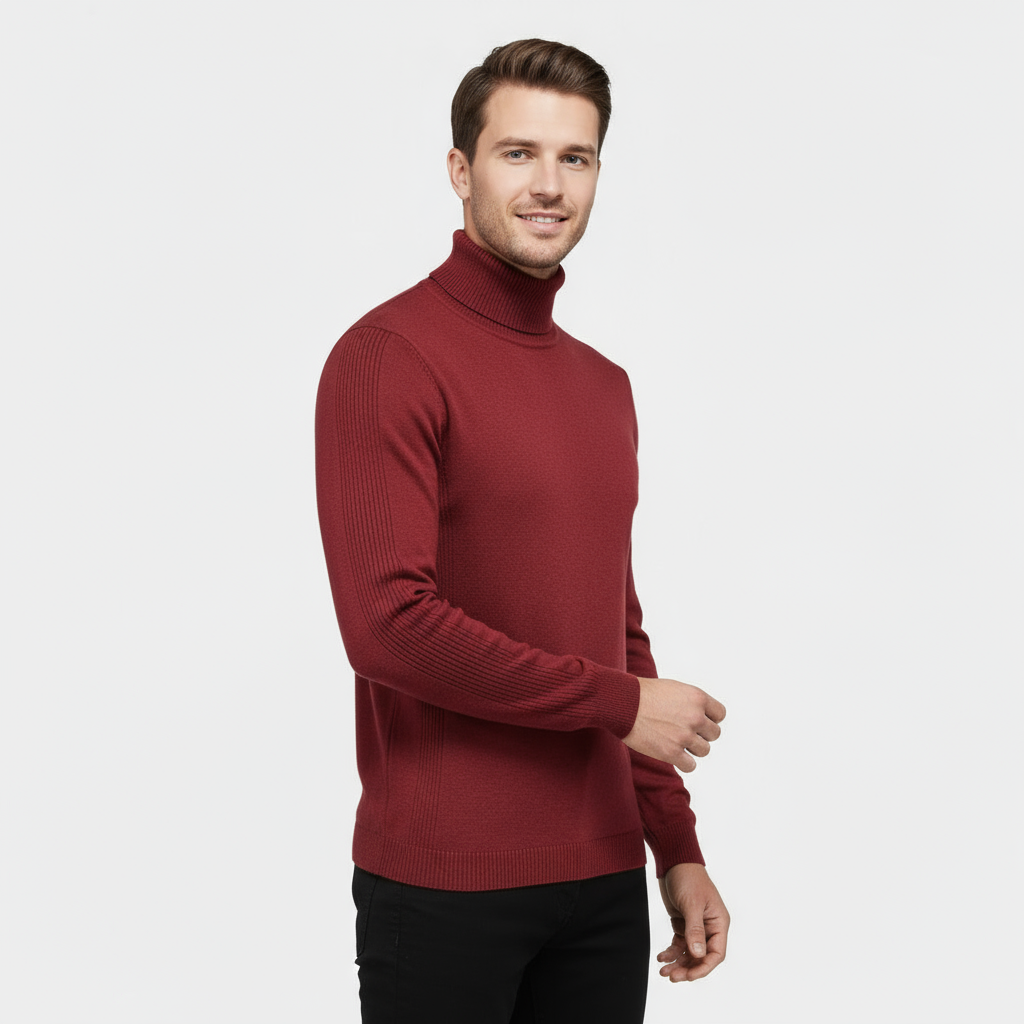 Men's Ribbed Cotton-Blend Turtleneck Sweater - Slim Fit Knit Jumper for Casual or Smart-Casual Wear