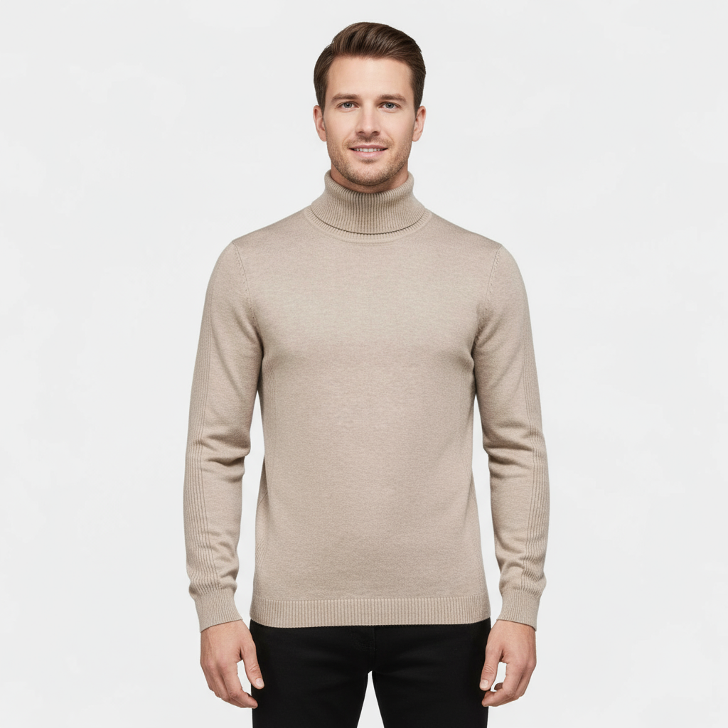 Men's Ribbed Cotton-Blend Turtleneck Sweater - Slim Fit Knit Jumper for Casual or Smart-Casual Wear