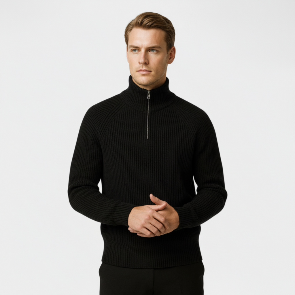 Men's Ribbed Half-Zip Mock Neck Sweater - Cozy Pullover for Casual Wear and Layering