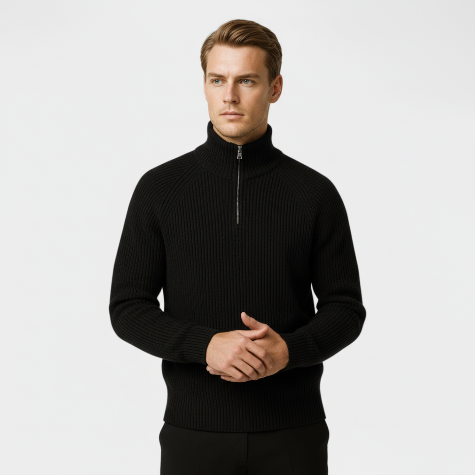 Men's Ribbed Half-Zip Mock Neck Sweater - Cozy Pullover for Casual Wear and Layering