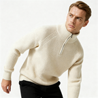 Men's Ribbed Half-Zip Mock Neck Sweater - Cozy Pullover for Casual Wear and Layering