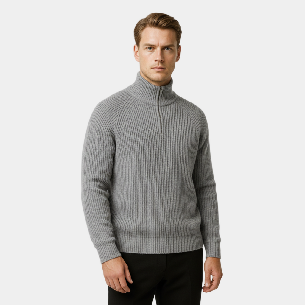 Men's Ribbed Half-Zip Mock Neck Sweater - Cozy Pullover for Casual Wear and Layering