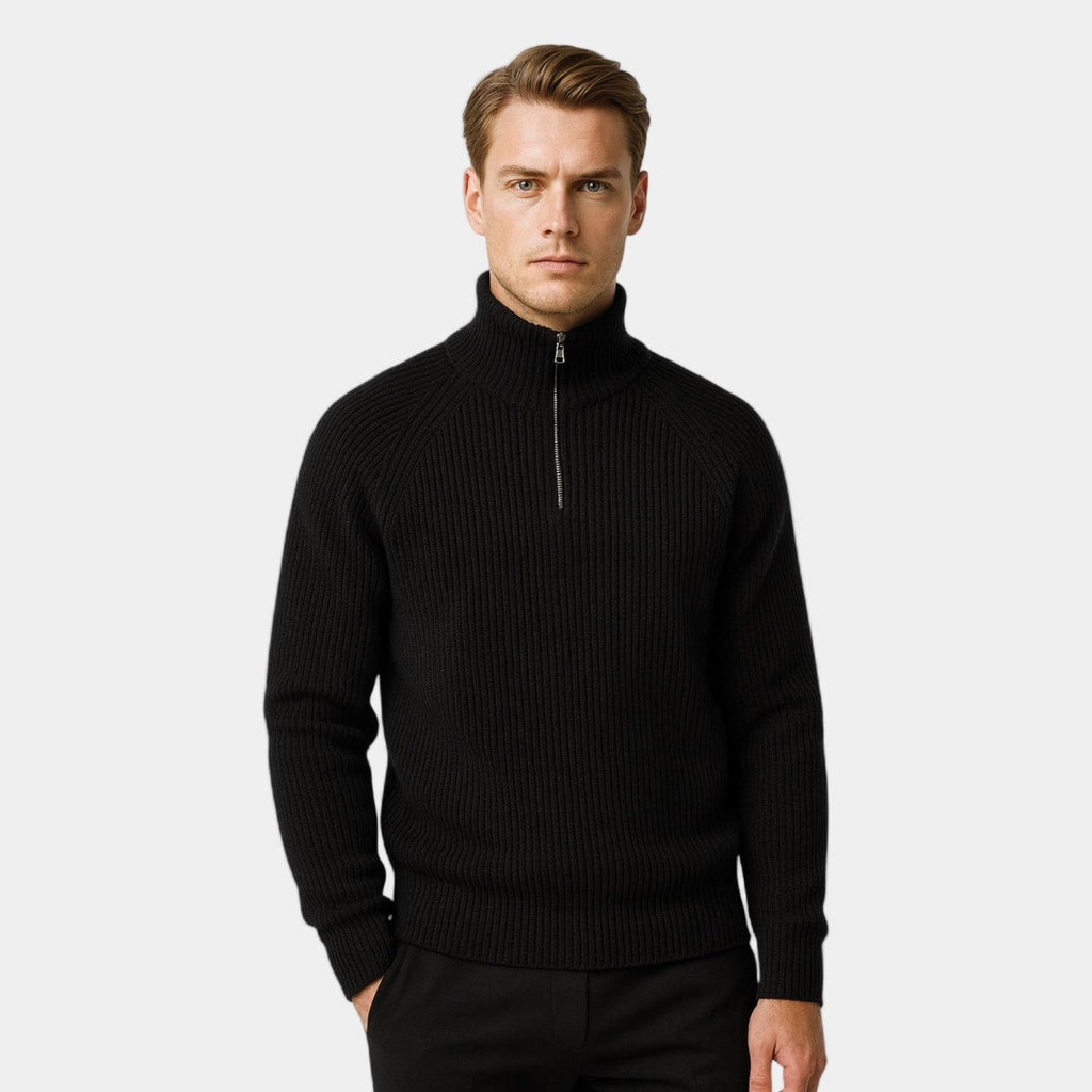 Men's Ribbed Half-Zip Mock Neck Sweater - Cozy Pullover for Casual Wear and Layering