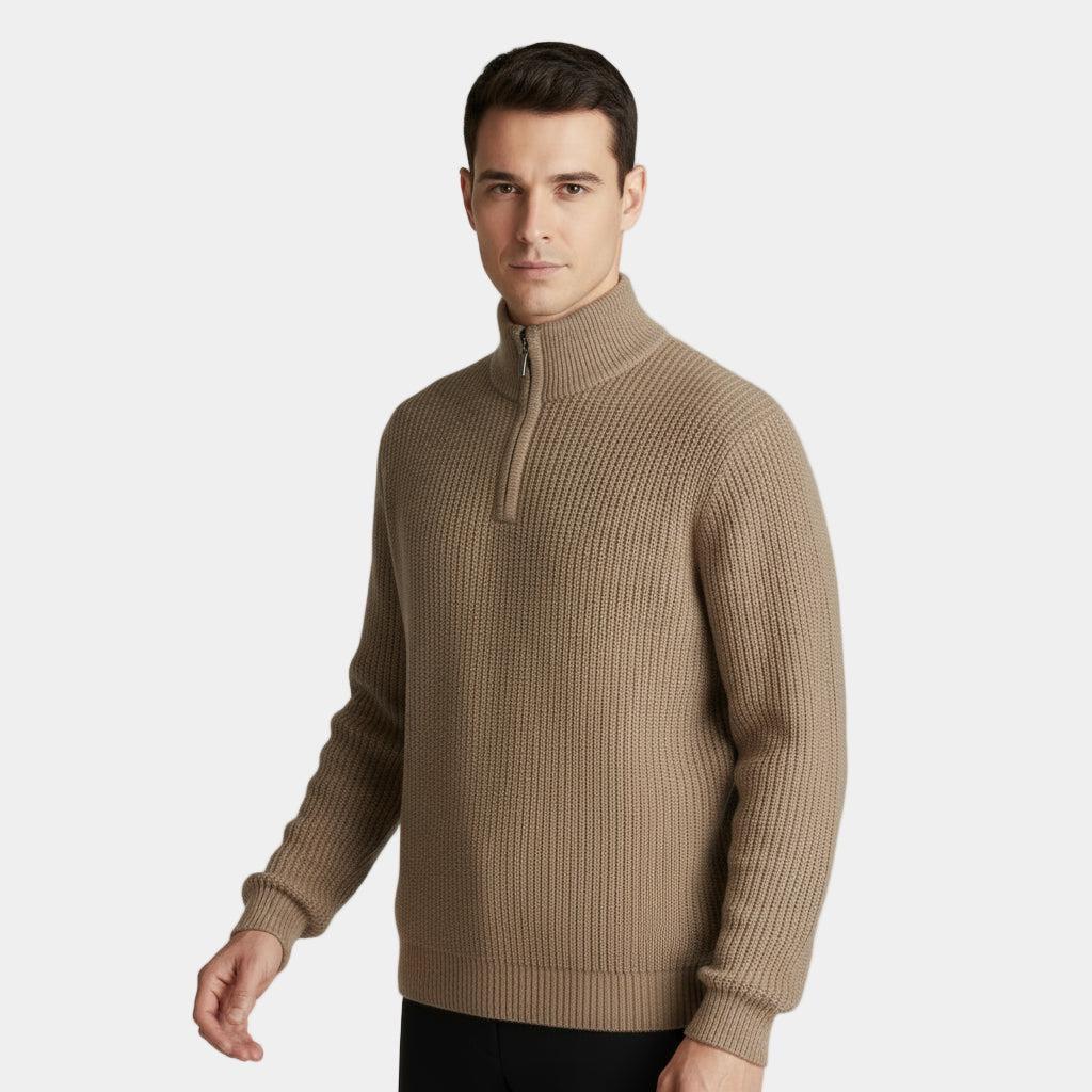 Men's Ribbed Knitted Half-Zip Sweater | Cozy Cotton Blend | Casual Wear for Fall & Winter