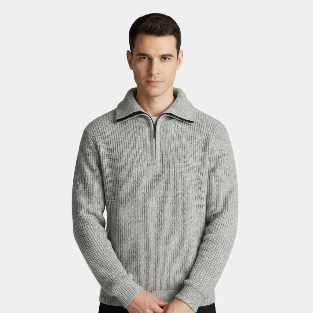 Men's Ribbed Knitted Half-Zip Sweater | Cozy Cotton Blend | Casual Wear for Fall & Winter