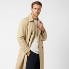 Men's Waterproof Trench Coat - Double-Front Design with Belt and Wide Lapels for Performance and Style