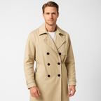 Men's Waterproof Trench Coat - Double-Front Design with Belt and Wide Lapels for Performance and Style