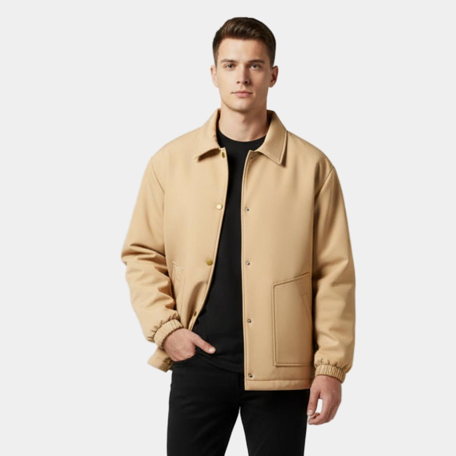 Men's Waterproof Twill Harrington Jacket with Fleece Lining for Casual Wear and Outdoor Activities